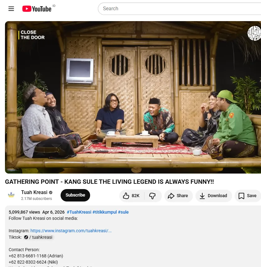 Halaman video podcast komedi berlisensi Creative Commons dari channel Tuah Kreasi di YouTube, contoh konten humor yang tetap perlu diverifikasi isinya